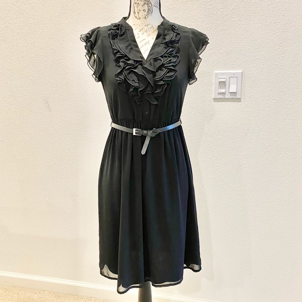 Vintage Zara Basic Collection V-Neck Ruffle Sleeves Dress - Picture 1 of 16